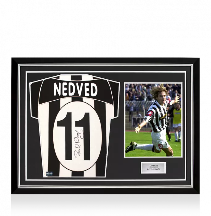 icons Pavel Nedved Back Signed Juventus 2002-03 Home Shirt In Hero Frame: Option 1
