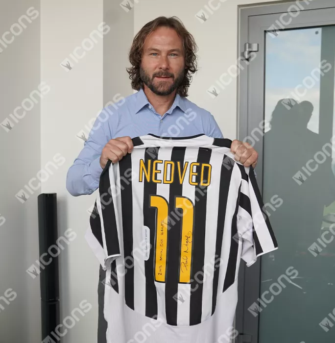 Icons Pavel Nedved Back Signed Juventus 2003-04 Home Shirt - "2003 Ballon D'Or Winner" Inscription In Hero Frame: Option 1