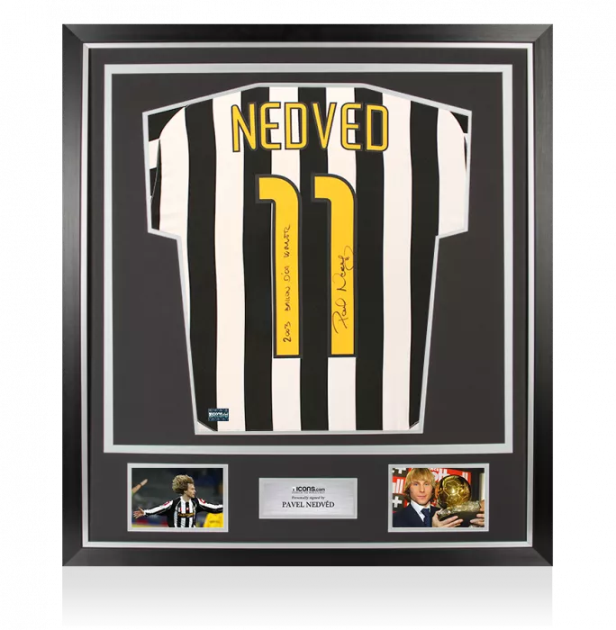 icons Pavel Nedved Back Signed Juventus 2003-04 Home Shirt - "2003 Ballon d'Or Winner" Inscription In Classic Frame