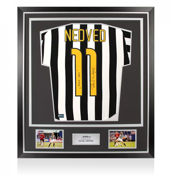 icons Pavel Nedved Back Signed Juventus 2003-04 Home Shirt - Furia Ceca Inscription In Classic Frame