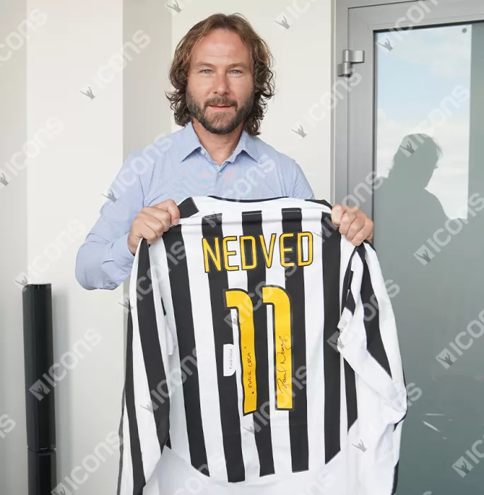 Icons Pavel Nedved Back Signed Juventus 2003-04 Home Shirt - Furia Ceca Inscription In Hero Frame: Option 1