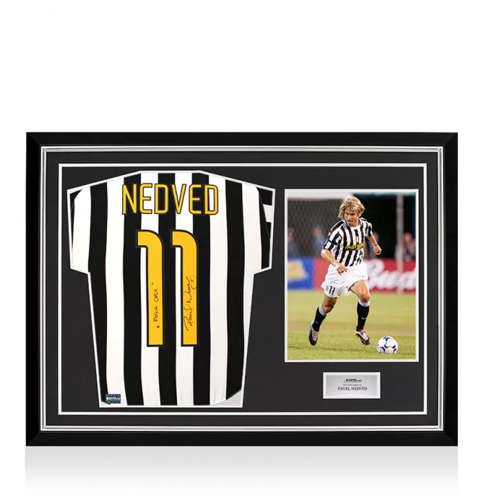 icons Pavel Nedved Back Signed Juventus 2003-04 Home Shirt - Furia Ceca Inscription In Hero Frame: Option 1