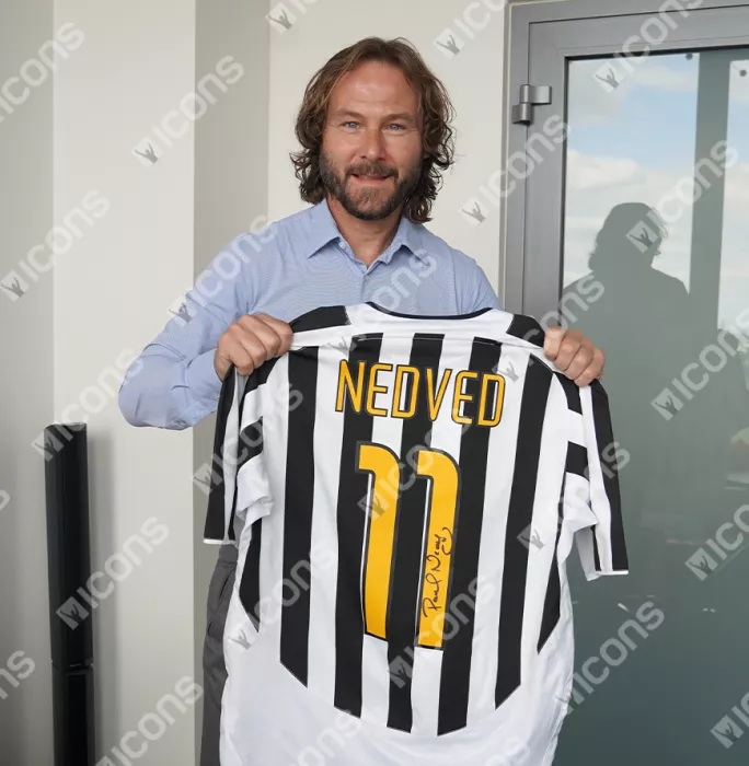 Icons Pavel Nedved Back Signed Juventus 2003-04 Home Shirt In Deluxe Packaging