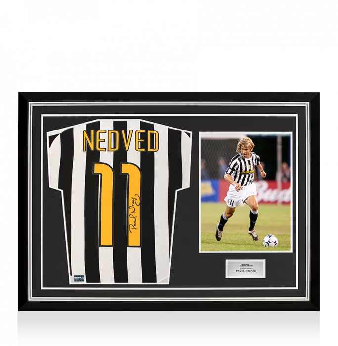 icons Pavel Nedved Back Signed Juventus 2003-04 Home Shirt In Hero Frame: Option 1