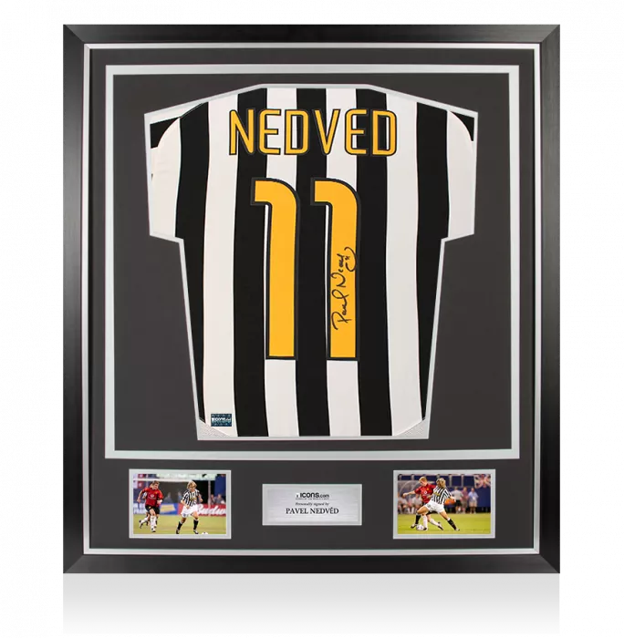 icons Pavel Nedved Back Signed Juventus 2003-04 Home Shirt In Classic Frame