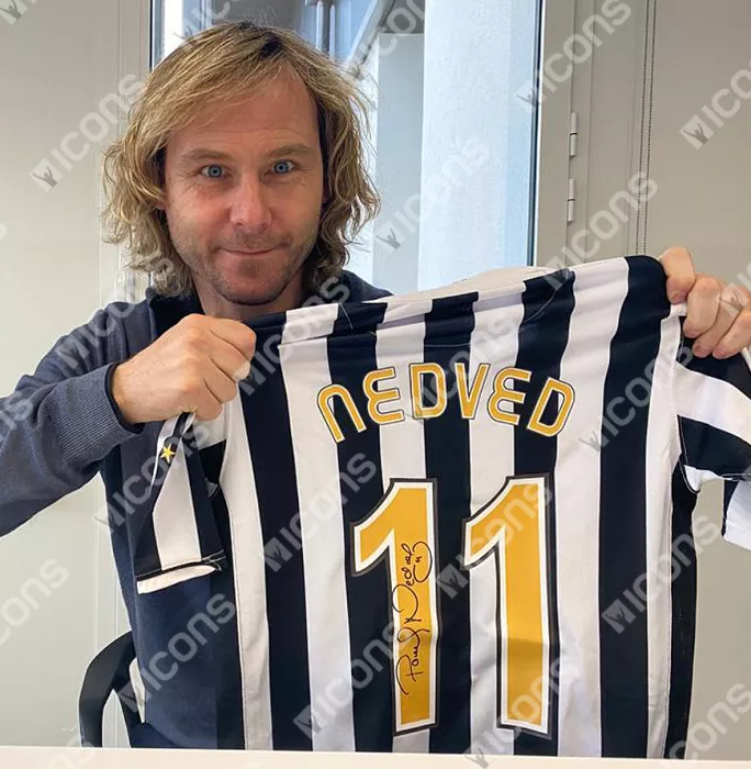 Icons Pavel Nedved Back Signed Juventus 2006-07 Home Shirt In Classic Frame