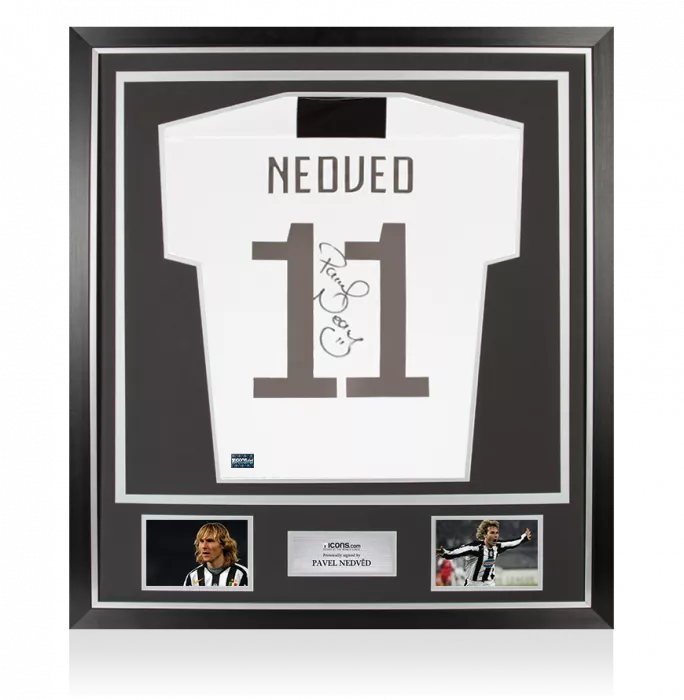icons Pavel Nedved Back Signed Juventus 2018-19 Home Shirt With Fan Style Numbers In Classic Frame