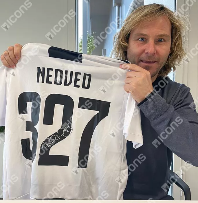 Icons Pavel Nedved Back Signed Juventus 2018-19 Home Shirt In Classic Frame: 327 Appearances Special Edition