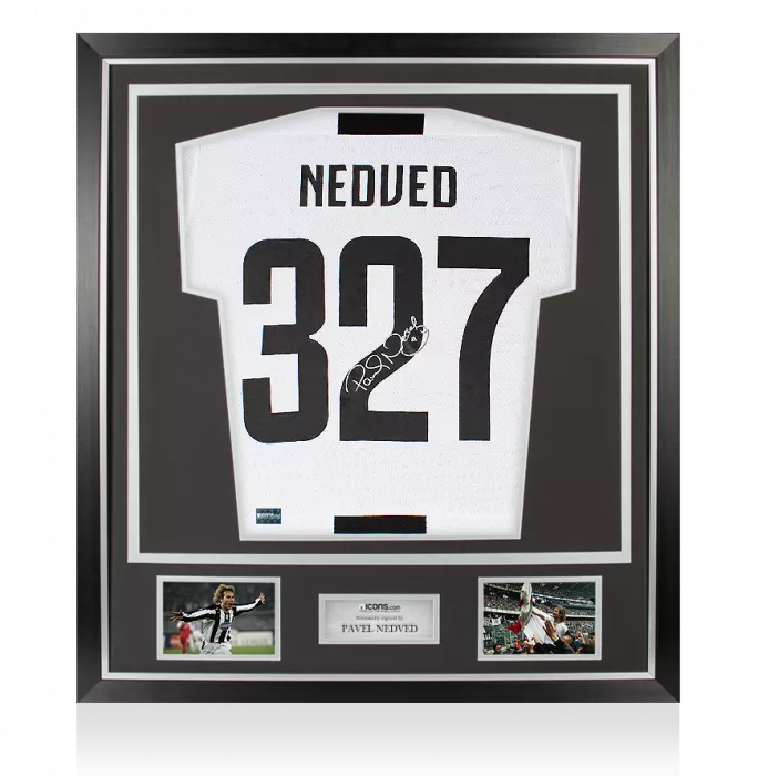 icons Pavel Nedved Back Signed Juventus 2018-19 Home Shirt In Classic Frame: 327 Appearances Special Edition