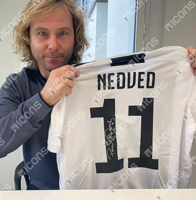 Icons Pavel Nedved Back Signed Juventus 2018-19 Home Shirt In Classic Frame