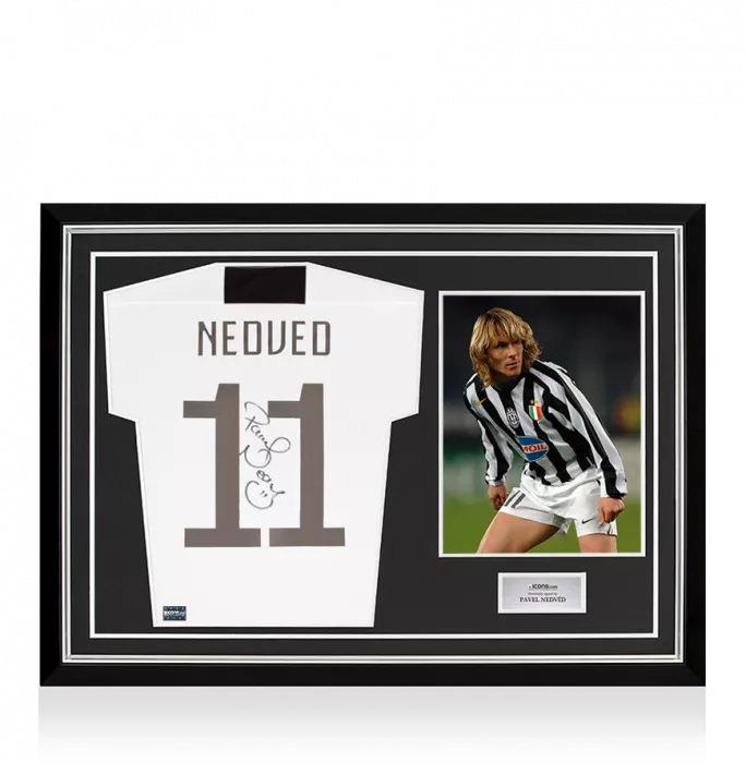 icons Pavel Nedved Back Signed Juventus 2018-19 Home Shirt With Fan Style Numbers In Hero Frame: Option 1