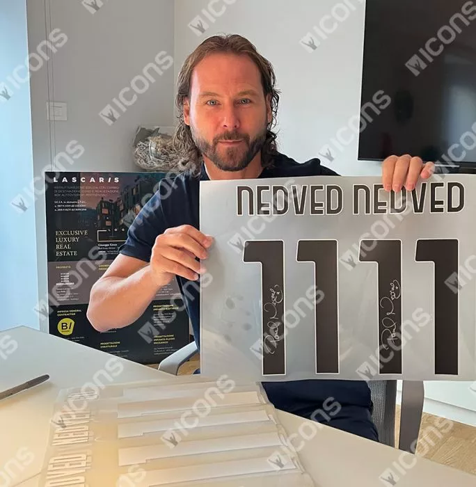 Icons Pavel Nedved Back Signed Juventus 2020-21 Home Shirt With Fan Style Numbers In Hero Frame: Option 1