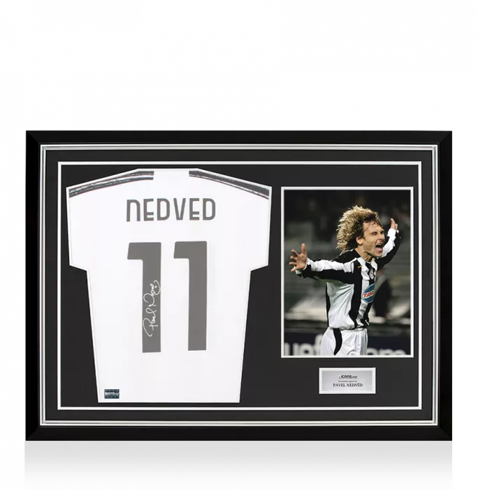 icons Pavel Nedved Back Signed Juventus 2020-21 Home Shirt With Fan Style Numbers In Hero Frame: Option 1