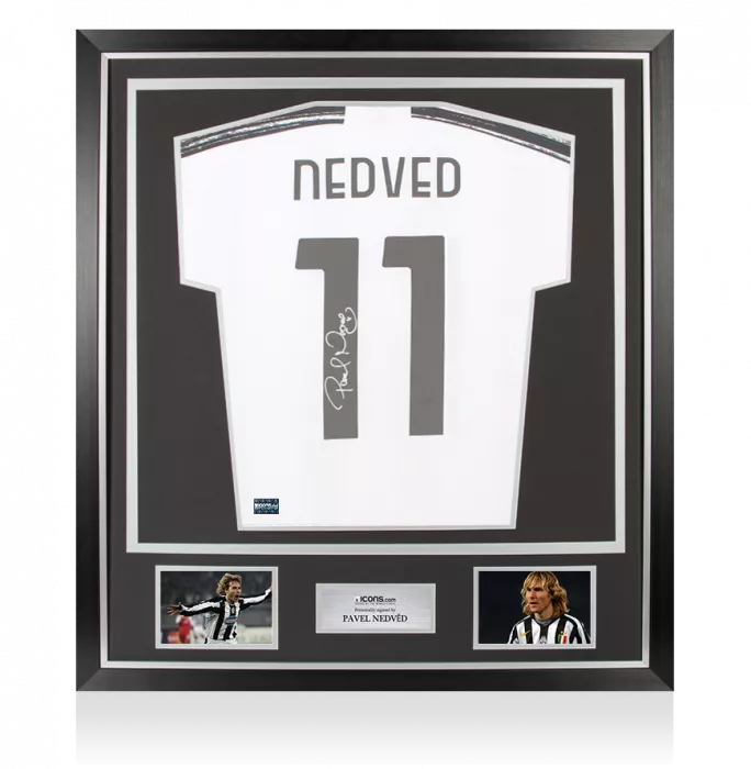 icons Pavel Nedved Back Signed Juventus 2020-21 Home Shirt With Fan Style Numbers In Classic Frame