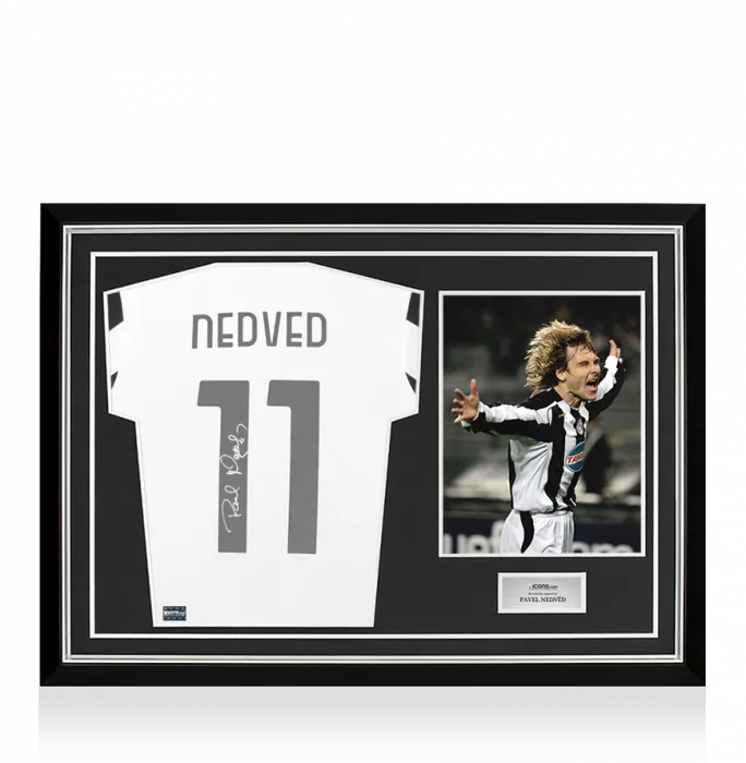 icons Pavel Nedved Back Signed Juventus 2021-22 Home Shirt With Fan Style Numbers In Hero Frame: Option 1
