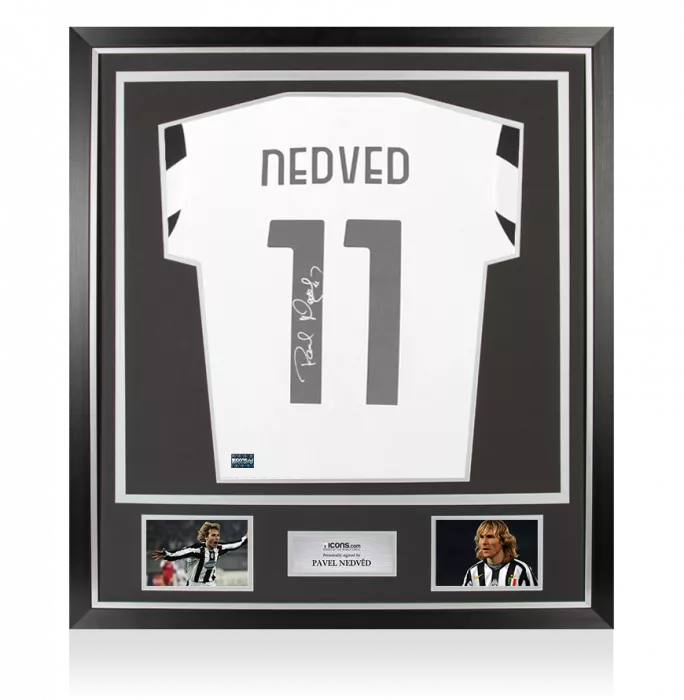 icons Pavel Nedved Back Signed Juventus 2021-22 Home Shirt With Fan Style Numbers In Classic Frame