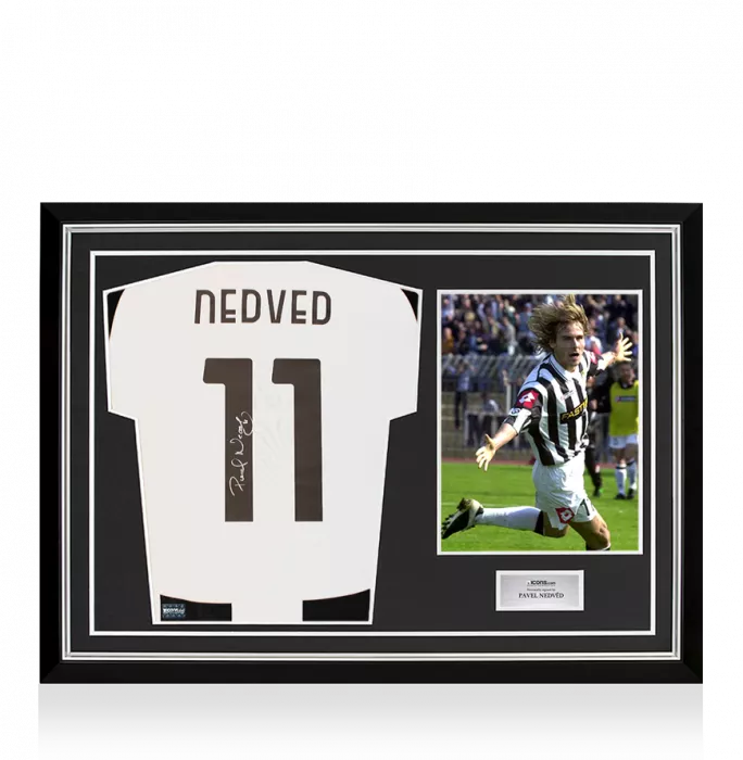 icons Pavel Nedved Back Signed Juventus 2024-25 Home Shirt with Fan Style Numbers In Hero Frame: Option 1