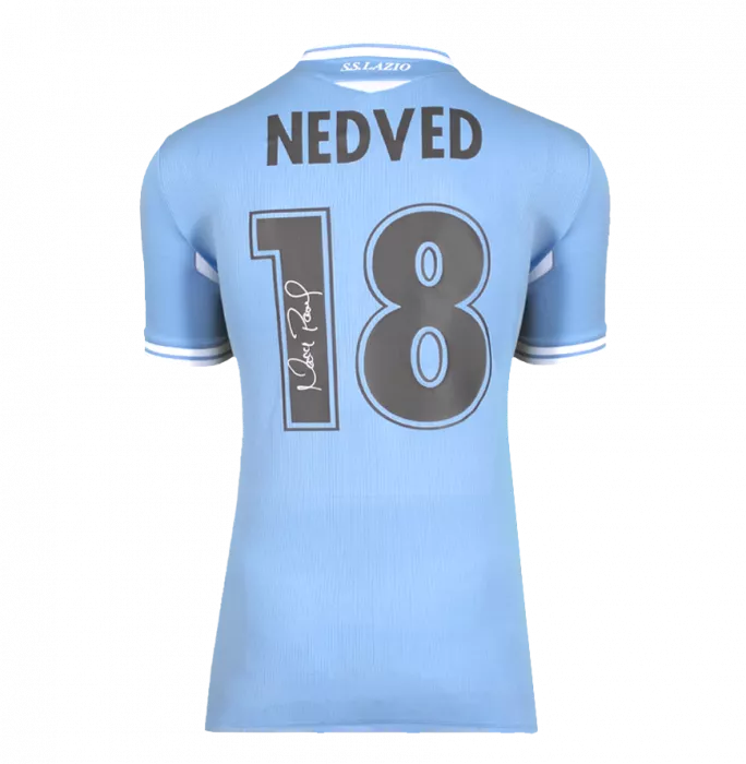 Icons Pavel Nedved Back Signed Modern SS Lazio Home Shirt With Fan Style Numbers In Classic Frame