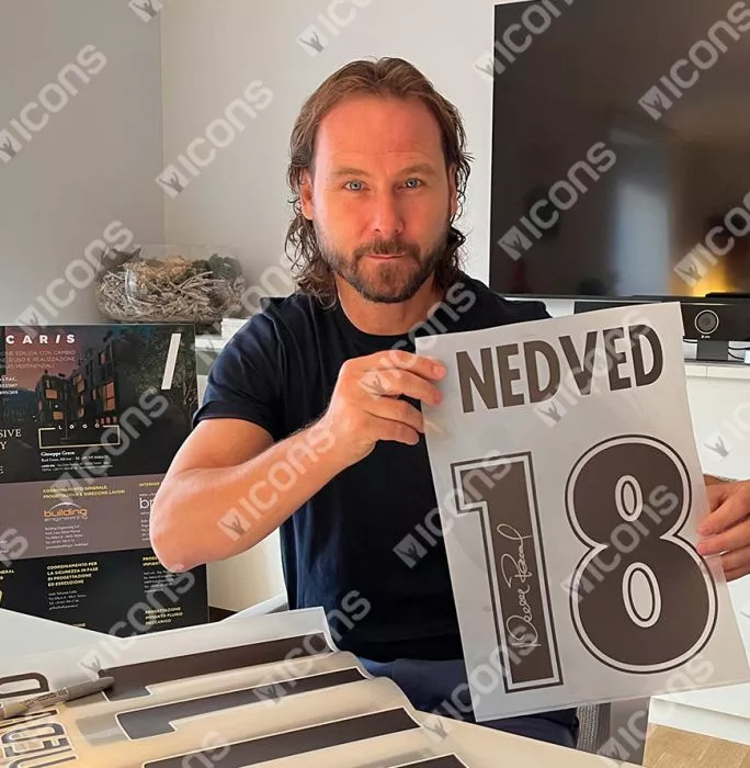 Icons Pavel Nedved Back Signed Modern SS Lazio Home Shirt With Fan Style Numbers In Classic Frame