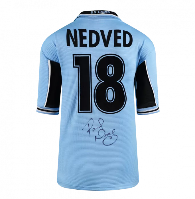 Icons Pavel Nedved Back Signed SS Lazio 1998-00 Home Shirt In Hero Frame: Option 1