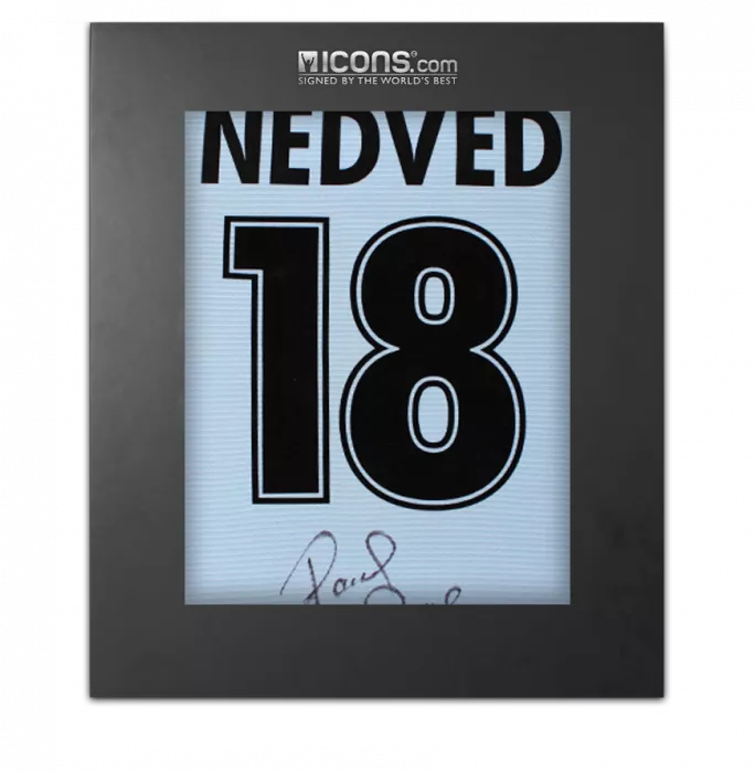 icons Pavel Nedved Back Signed SS Lazio 1998-00 Home Shirt In Deluxe Packaging