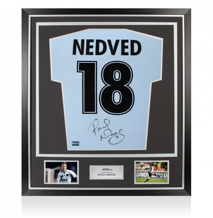 icons Pavel Nedved Back Signed SS Lazio 1998-00 Home Shirt In Classic Frame