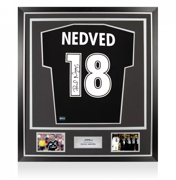 icons Pavel Nedved Back Signed SS Lazio 1998-99 Away Shirt In Classic Frame