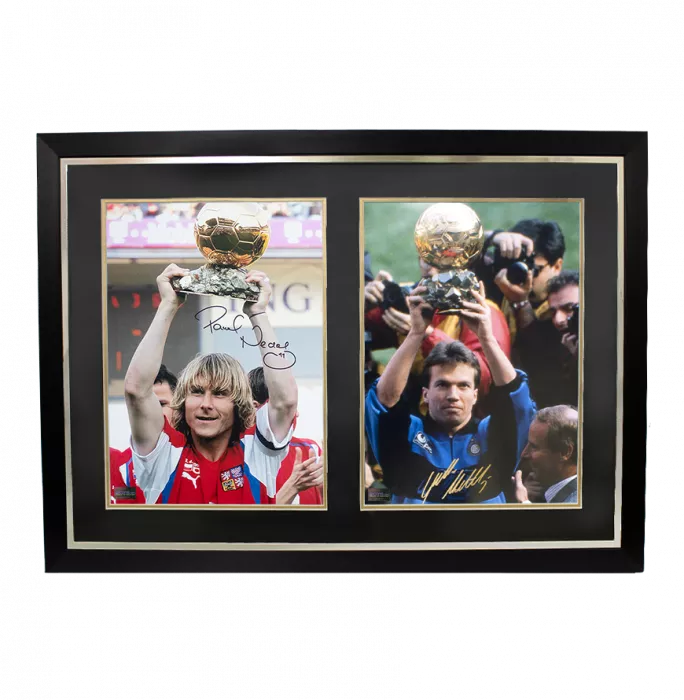 icons Pavel Nedved Czech Republic & Lothar Matthaus Internazionale Signed Photos In Dual Photo Frame