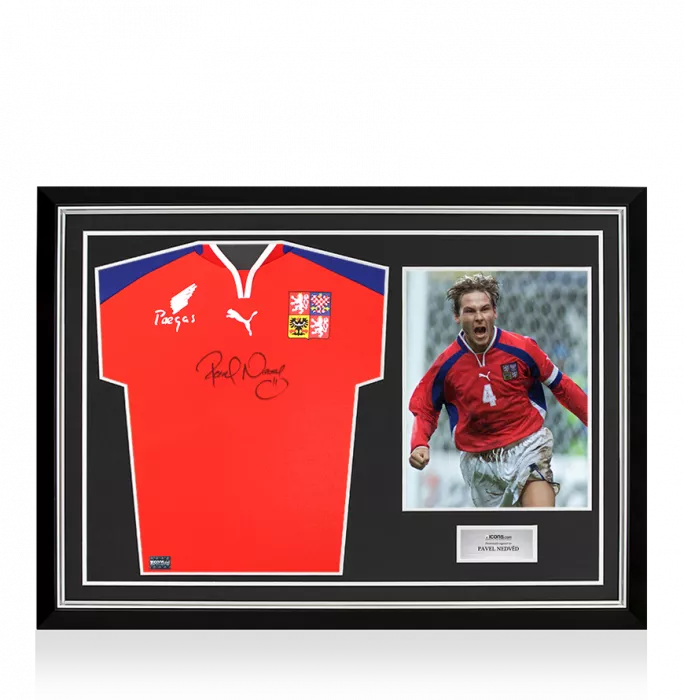 icons Pavel Nedved Front Signed Czech Republic 2000-02 Home Shirt In Hero Frame: Option 1