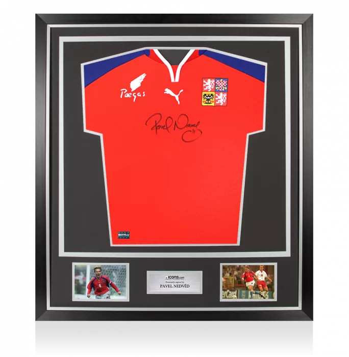 icons Pavel Nedved Front Signed Czech Republic 2000-02 Home Shirt In Classic Frame