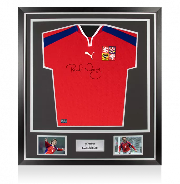 Icons Pavel Nedved Front Signed Retro Czech Republic Home Shirt In Classic Frame