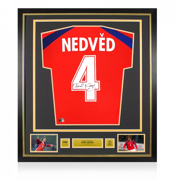 icons Pavel Nedved Official 2002 FIFA World Cup™ Back Signed and Framed Czech Republic 2000-02 Home Shirt