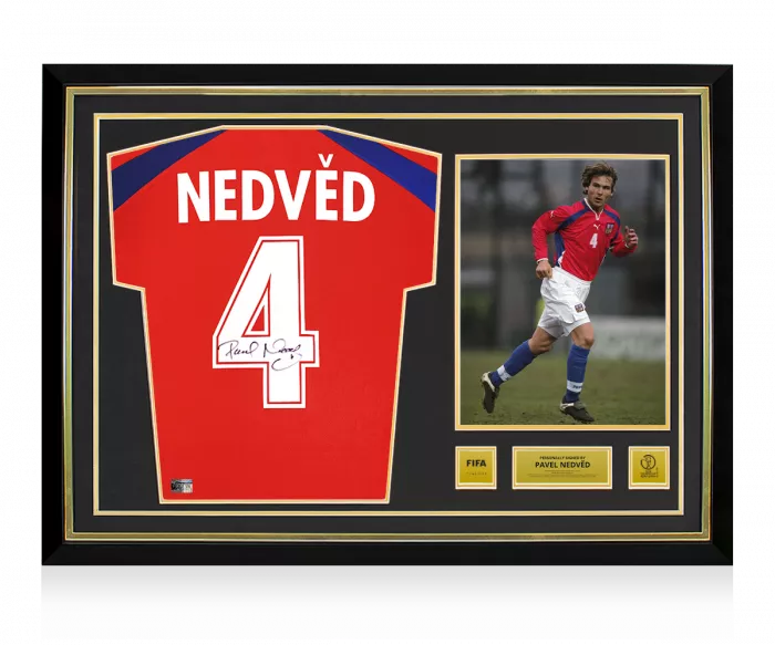 icons Pavel Nedved Official 2002 FIFA World Cup™ Back Signed and Hero Framed Czech Republic 2000-02 Home Shirt