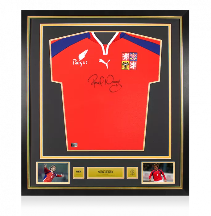 icons Pavel Nedved Official 2002 FIFA World Cup™ Front Signed and Framed Czech Republic 2000-02 Home Shirt