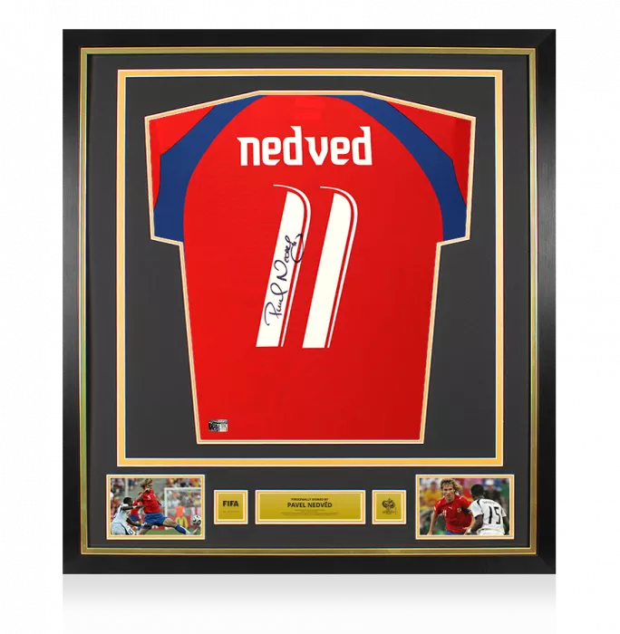 icons Pavel Nedved Official 2006 FIFA World Cup™ Back Signed and Framed Czech Republic 2006-07 Home Shirt
