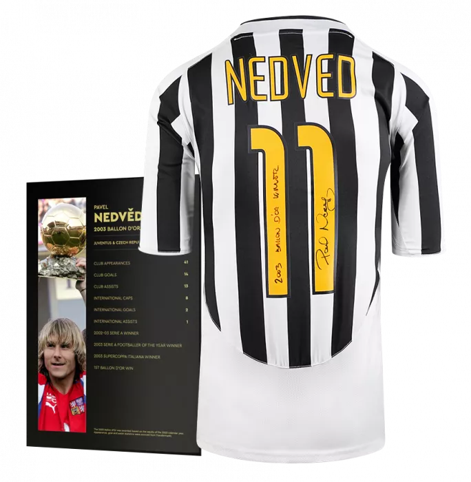 Icons Pavel Nedved Official Ballon D'Or™ Back Signed And Inscribed Juventus 2003-04 Home Shirt: 2003 Winner's Pack