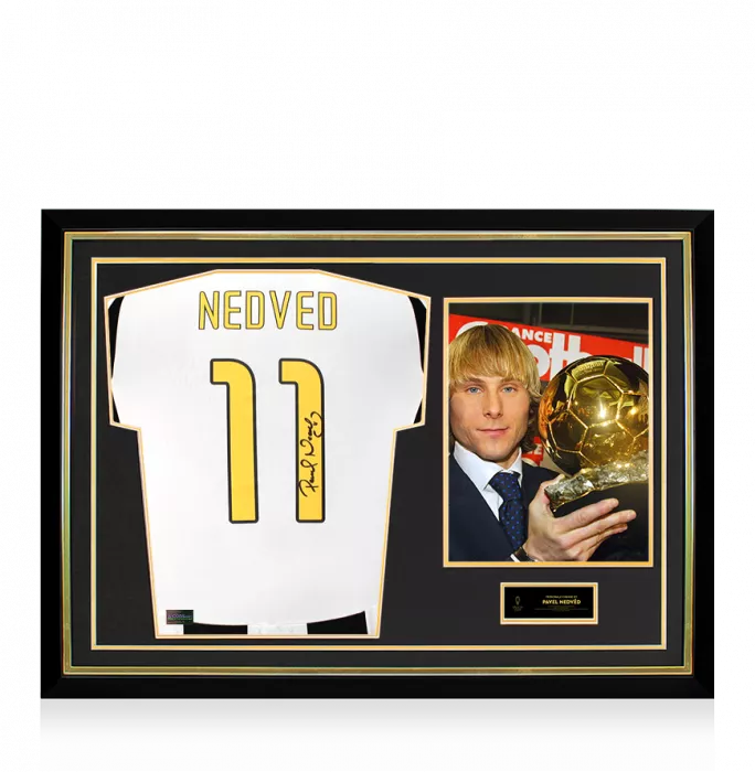 icons Pavel Nedved Official Ballon d'Or™ Back Signed and Hero Framed Juventus 2024-25 Home Shirt with Fan Style Numbers
