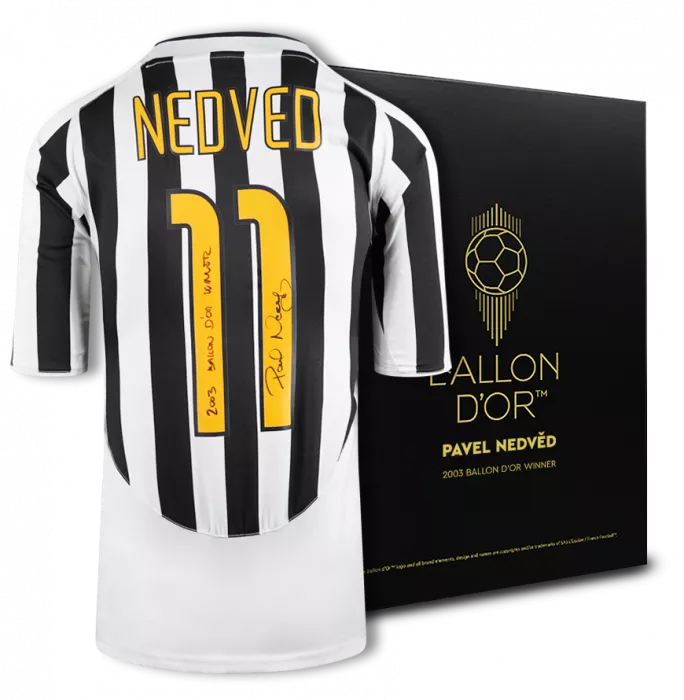 icons Pavel Nedved Official Ballon d'Or™ Back Signed and Inscribed Juventus 2003-04 Home Shirt: 2003 Winner's Pack
