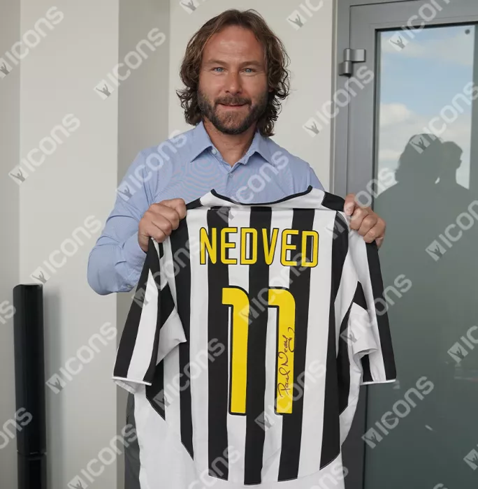 Icons Pavel Nedved Official UEFA Champions League Back Signed And Hero Framed Juventus 2003-04 Home Shirt