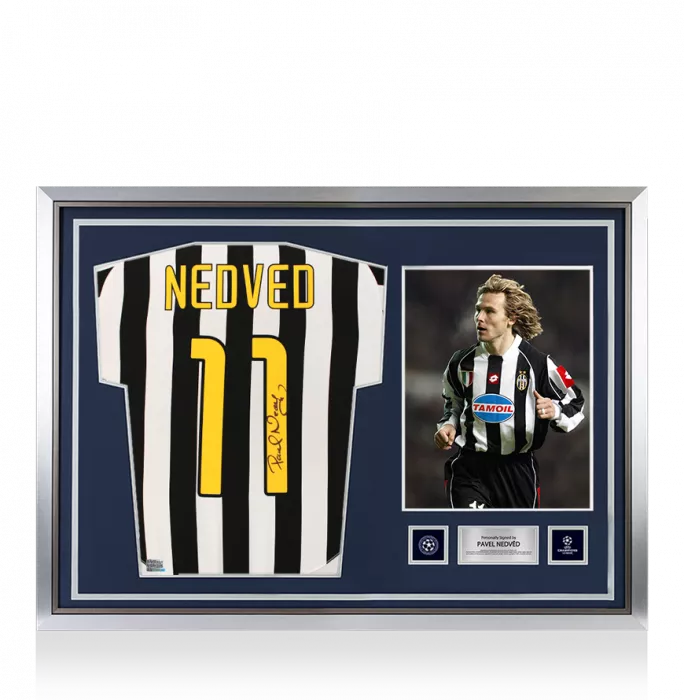 icons Pavel Nedved Official UEFA Champions League Back Signed and Hero Framed Juventus 2003-04 Home Shirt