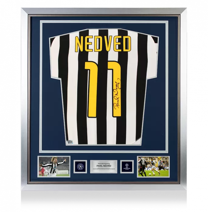 icons Pavel Nedved Official UEFA Champions League Back Signed and Framed Juventus 2003-04 Home Shirt
