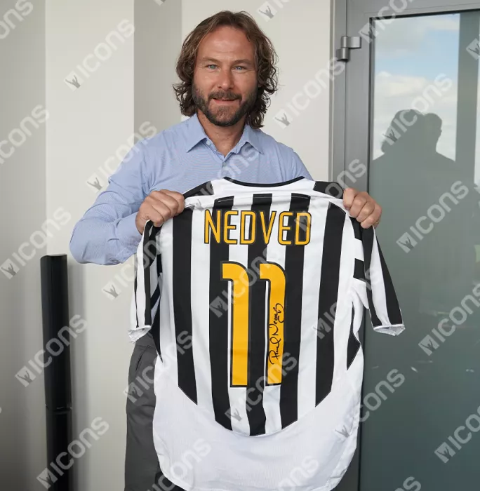 Icons Pavel Nedved Official UEFA Champions League Back Signed And Hero Framed Juventus 2003-04 Home Shirt