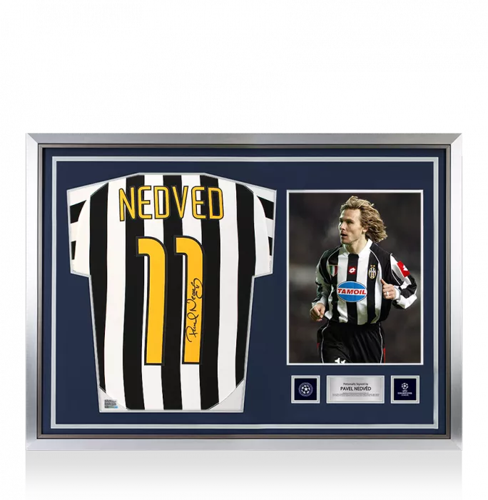 icons Pavel Nedved Official UEFA Champions League Back Signed and Hero Framed Juventus 2003-04 Home Shirt