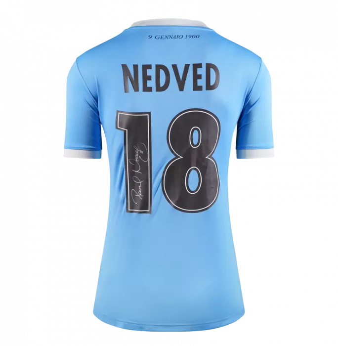 Icons Pavel Nedved Official UEFA Champions League Back Signed And Hero Framed SS Lazio 2025-26 Home Shirt With Fan Style Numbers
