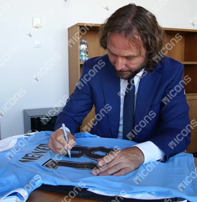 Icons Pavel Nedved Official UEFA Champions League Back Signed And Hero Framed SS Lazio 2025-26 Home Shirt With Fan Style Numbers