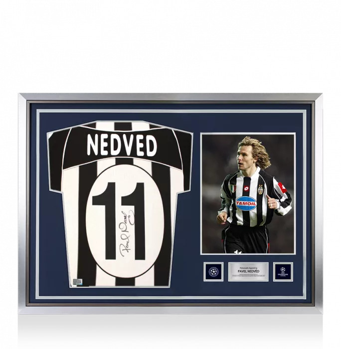 Icons Pavel Nedved Official UEFA Champions League Back Signed And Hero Framed Juventus 2002-03 Home Shirt