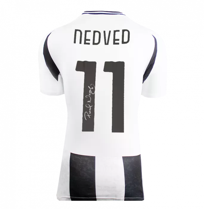 Icons Pavel Nedved Official UEFA Champions League Back Signed And Framed Juventus 2024-25 Home Shirt With Fan Style Numbers