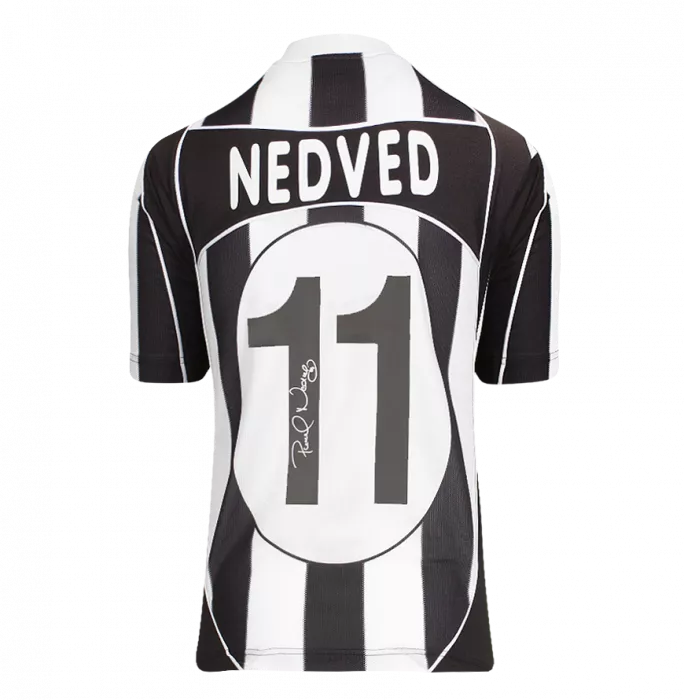 Icons Pavel Nedved Official UEFA Champions League Back Signed And Hero Framed Juventus 2002-03 Home Shirt With Fan Style Numbers