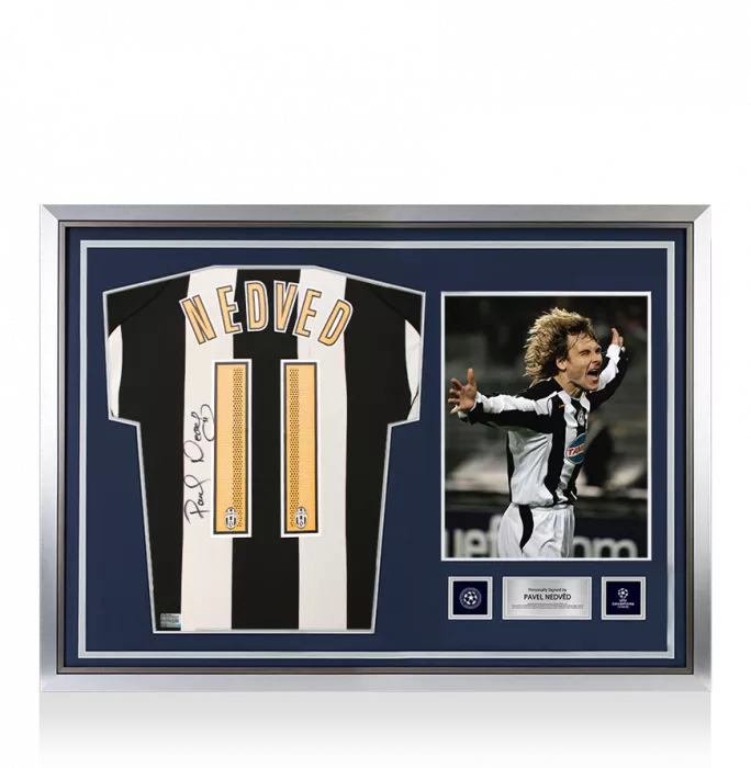 icons Pavel Nedved Official UEFA Champions League Back Signed and Hero Framed Juventus 2004-05 Home Shirt