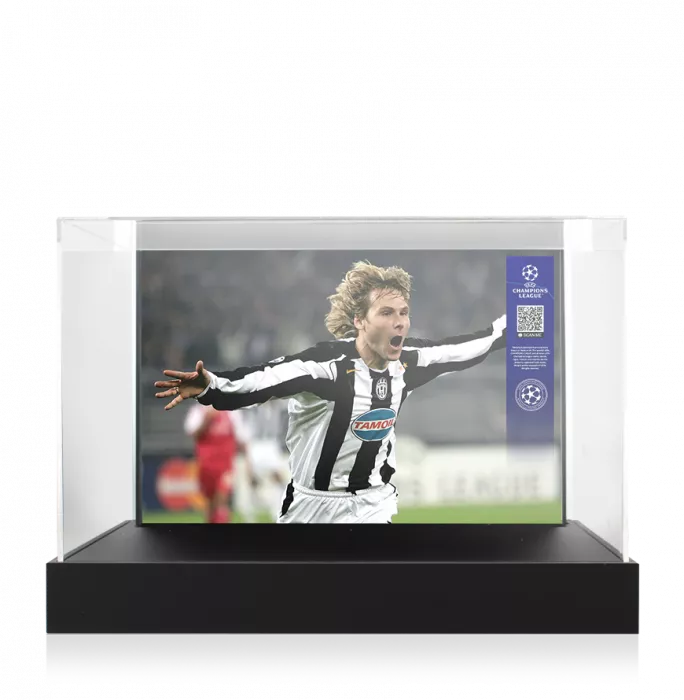 Icons Pavel Nedved Official UEFA Champions League Signed Adidas Boot In Photo Acrylic Case: Option 1